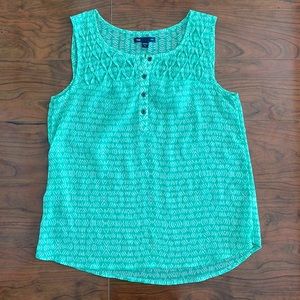 GAP Mint Green Aztec Print Sheer Half Button Down Sleeveless Blouse Top